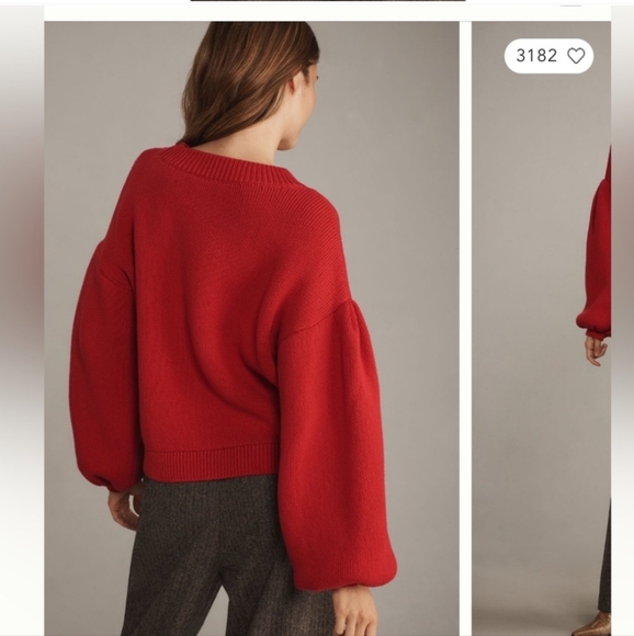 Anthropologie Maeve Red Crew Neck Sweater with Take Me To Milan - Picture 3 of 8